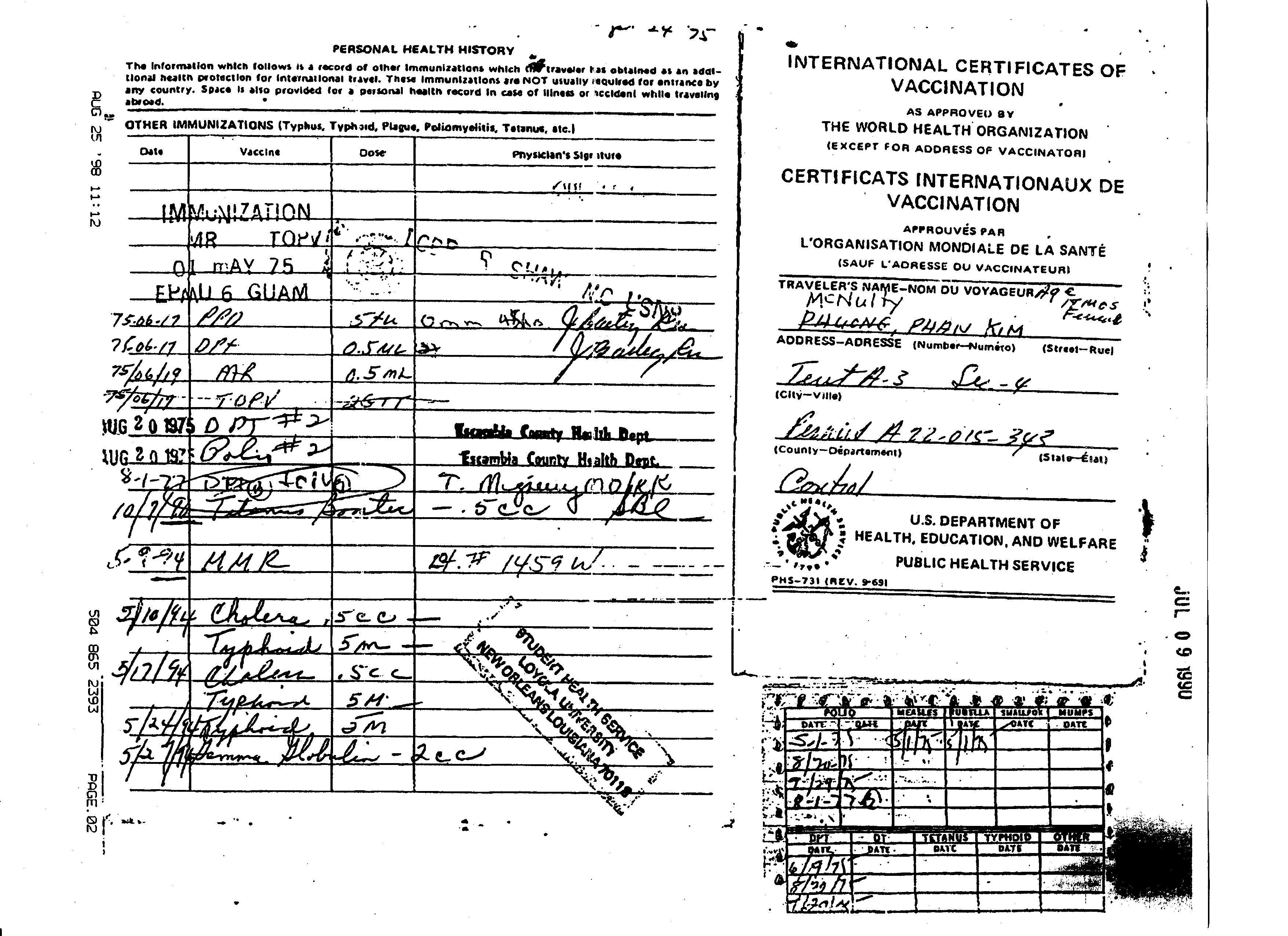 Some of Kim's immigration paperwork