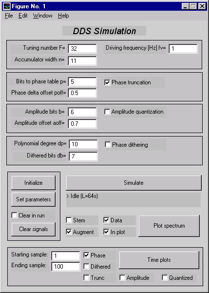 DDS MATLAB simulator graphic user interface