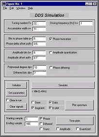 DDS MATLAB simulator interface and page