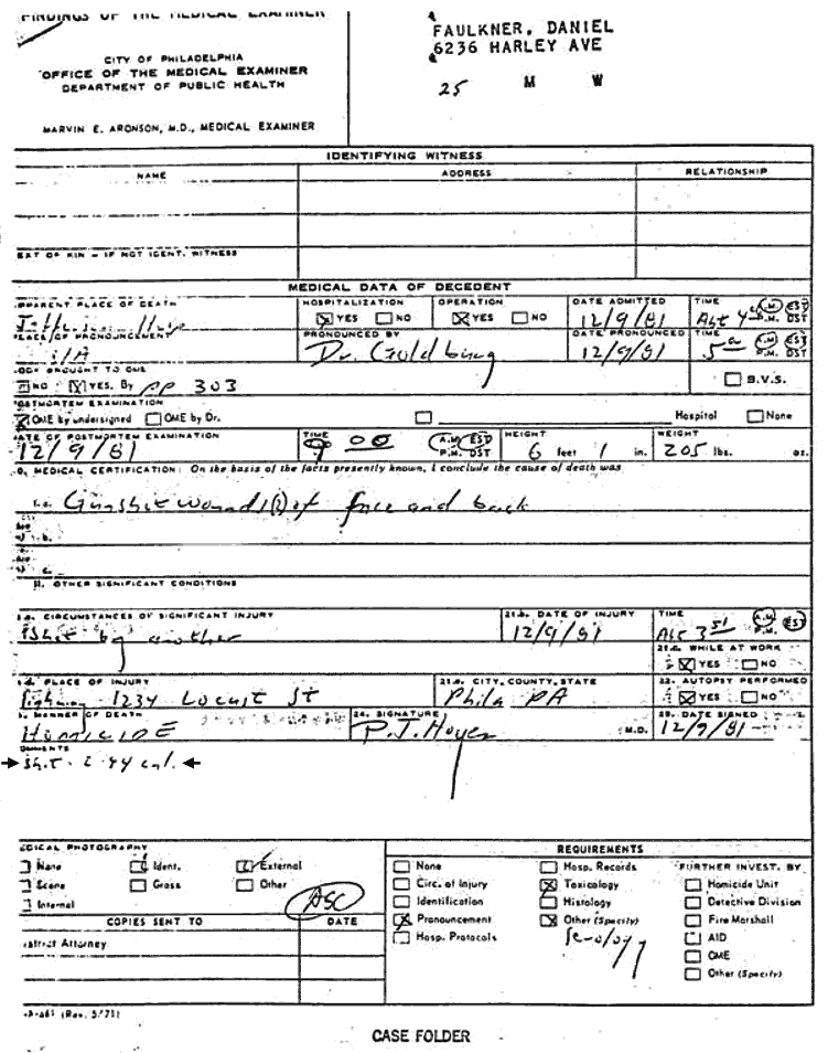 Report by Medical Examiner Dr. Hoyer - Caliber 44