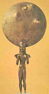 copper mirror with a 

handle of a naked Spartan woman