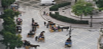 Looking down from the Mosque tower, the horse carages could be seen.
