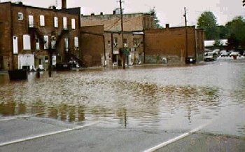 Flood waters behind the business district