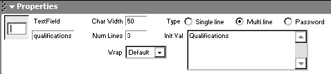 text area properties pane