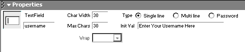 text field properties pane