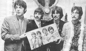 Chart buster: the Beatles with the inside cover of the ground breaking 'Sgt Pepper's Lonely Hearts Club Band'