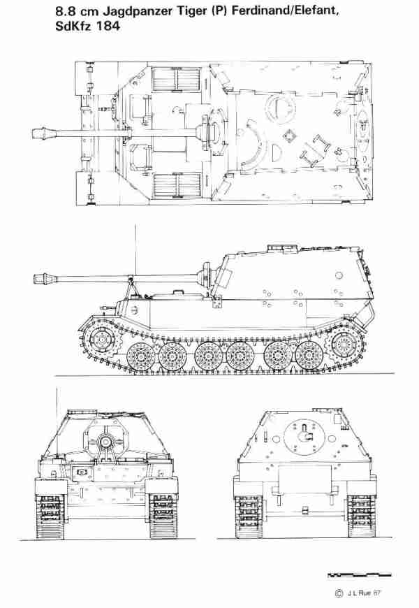 Line Drawing of Jagdpanzer Tiger (P) Ferdinand/Elefant