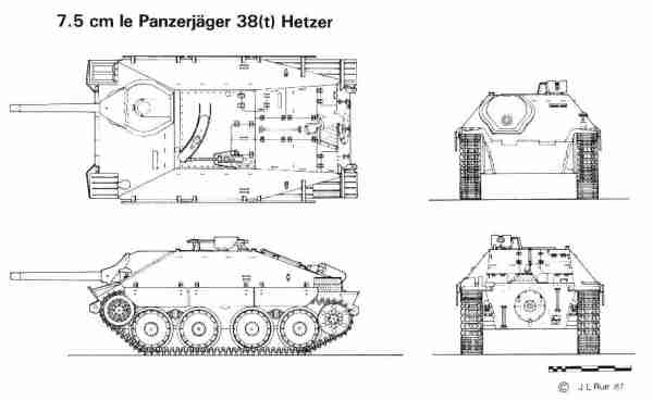 Line Drawing of Panzerjger 38(t)