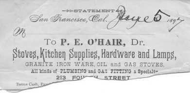 1897 statement for P.E. O'Hair's hardware store