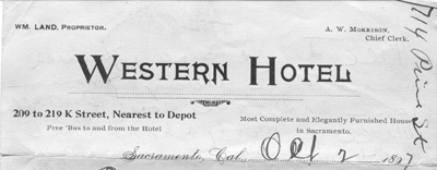 Western Hotel letterhead