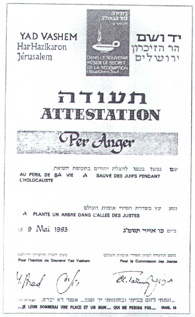 Diploma from Yad Vashem