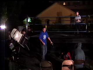 A fan hits X-Chris with a chair?