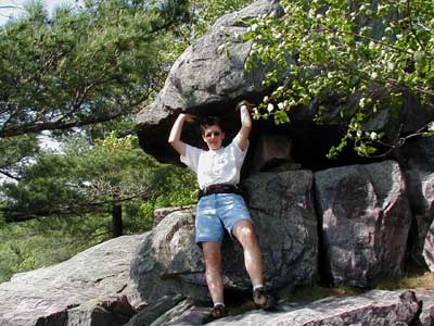holding up a big rock in Devil's Lake