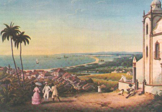 O Recife visto do Alto da S� - Litografia do s�culo XIX