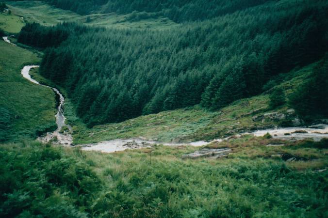 Down the mountain the river flows
