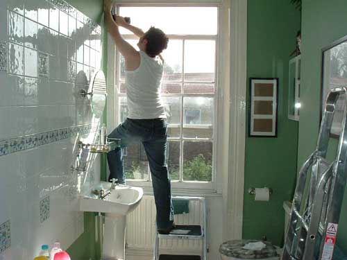 working in the bathroom