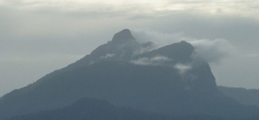 Mount Warning draped in misty clouds