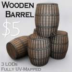 Wooden Barrel, fully textured in 3 LODs