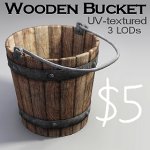 Wooden Bucket, fully textured in 3 LODs