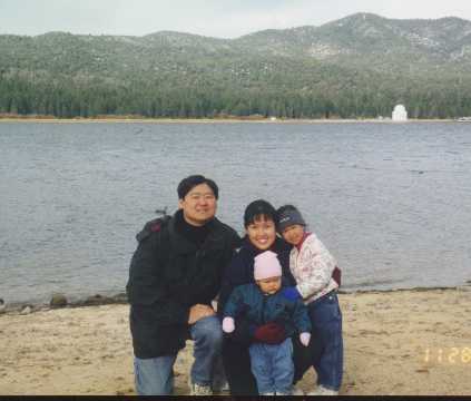 The whole family by the lake
