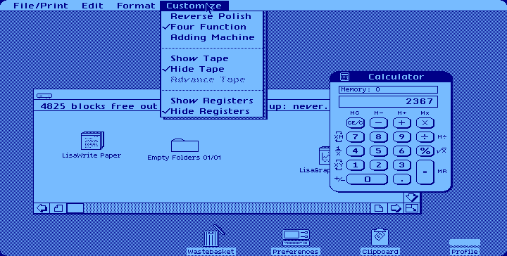 The Lisa desktop - click for full size version