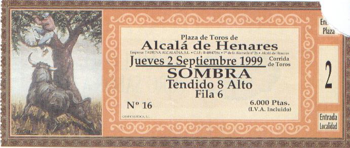 Una de las dos entradas para ver al maestro Chenel en Alcal� de Henares.