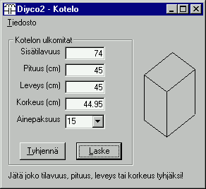 Kotelon koon laskenta Diycolla