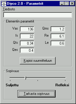 Kaiutinparametrien lis�ys