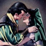 A hand-painted kiss scene between Alexander and Cassima
