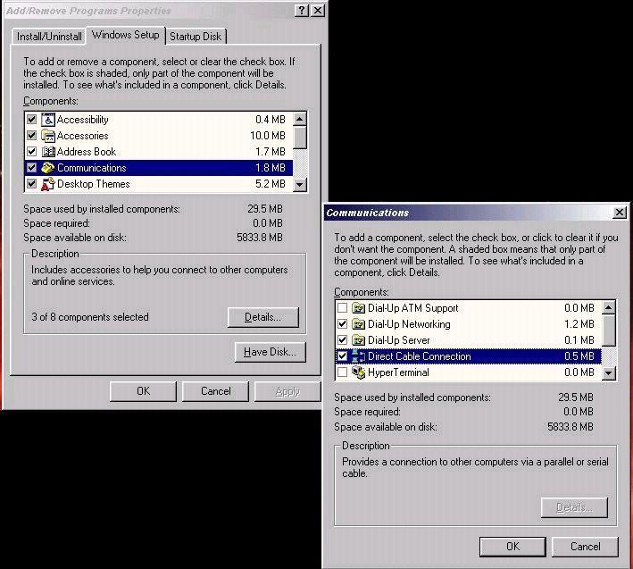 Connecting 2 computers using Direct Cable Connection in Windows