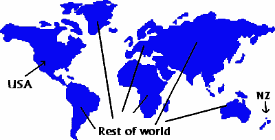 Map of World showing NZ