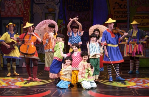 Phil with the panto kids and Margit van der Zwan, Ed Bruggemyer and Ben Goddard