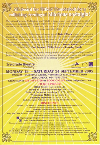 The Titfield Thunderbolt Tour Flyer - Back