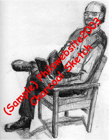 Charcoal Sketch of man sitting down and reading
