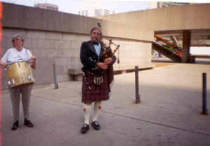 Patrick and I drumming before the march