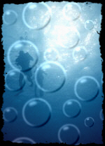 Divers on the surface as seen from below, with an effect of bubbles over top of the picture.