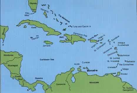 Map to show where Bonaire is located.   North of South America