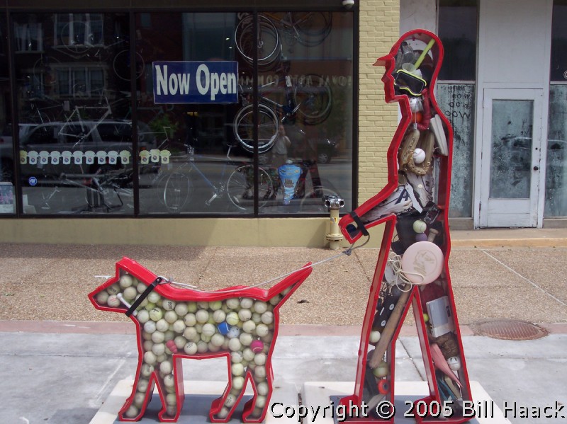 Sports filled man walking dog.