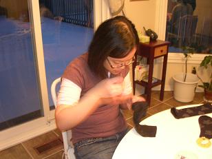 Me! Sewing! Mom showed me how to hem. Thank you mom and your domestic skills!