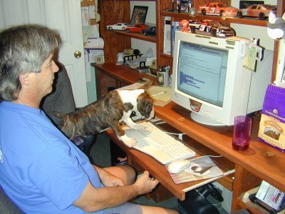 larry at the computer