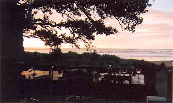 A November evening on the deck, overlooking South Piha beach and Tasman Sea Auckland, New Zealand 20kb