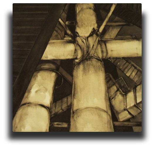 abstract oil paintings on canvas painted directly from images stored in the imagination 'gateways to hell # 3' 