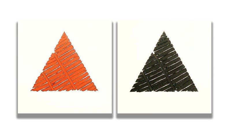 abstract oil paintings on canvas painted directly from images stored in the imagination 'redtriangle #1/asphalt #1'