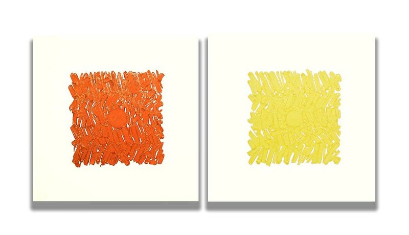 abstract oil paintings on canvas painted directly from images stored in the imagination 'rust#1/yellow#1'