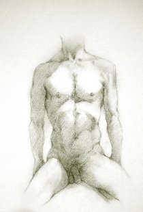 charcoal drawings on fine quality watercolour paper of the male nude, drawn from live models