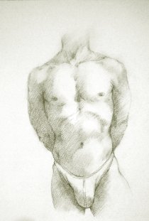 charcoal drawings on fine quality watercolour paper of the male nude, drawn from live models