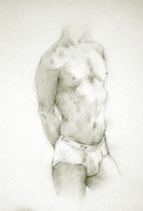 charcoal drawings on fine quality watercolour paper of the male nude, drawn from live models