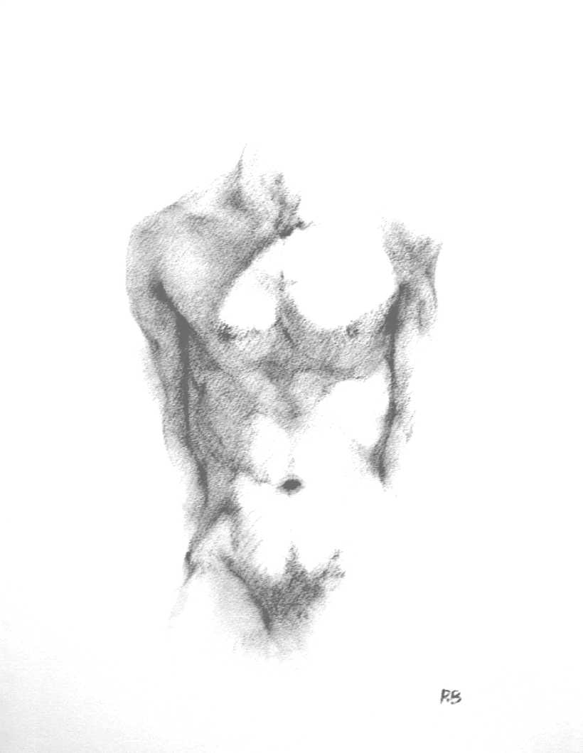 charcoal drawings on fine quality watercolour paper of the male nude, drawn from live models