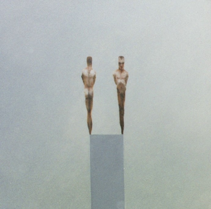 figurative oil paintings on canvas painted directly from images stored in the imagination 'man standing front/back'