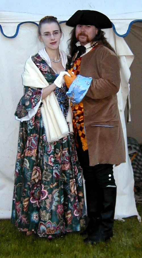 Highland cut frock coat or riding/hunting frock in camel cord shell with china silk lining, turnback cuffs, and death's head buttons.&nbsp; Waistcoat, india pattern silk, laces up back.&nbsp; Click on picture for another view.